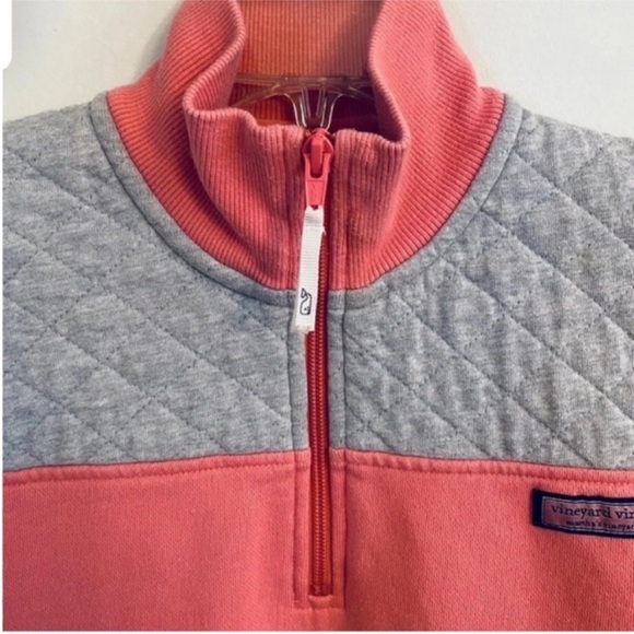 Vineyard Vines Shep Pink Coral Grey Quarter Zip Pullover Sweatshirt Small - Picture 6 of 10